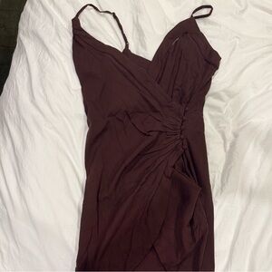 NWT Free People Intimately Tulip Wrap Mini Dress in Dark Brown